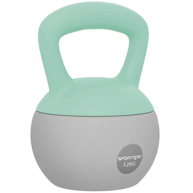 12KG Soft Kettlebell, Kettlebell with Non-Slip Handle for Home Gym, Weight Lifting, Strength Training, Green/Grey