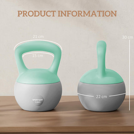 12KG Soft Kettlebell, Kettlebell with Non-Slip Handle for Home Gym, Weight Lifting, Strength Training, Green/Grey