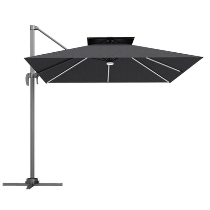 2.5m Cantilever Parasol with Solar LED Lights and 360° Rotation - Dark Grey