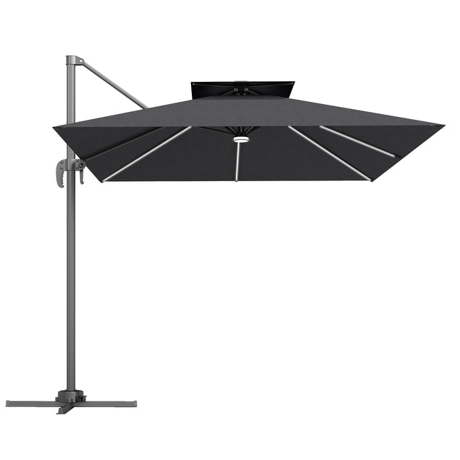 2.5m Cantilever Parasol with Solar LED Lights and 360° Rotation - Dark Grey