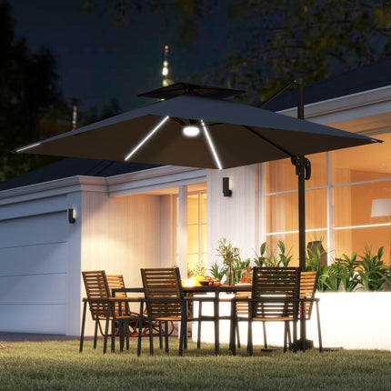 2.5m Cantilever Parasol with Solar LED Lights and 360° Rotation - Dark Grey