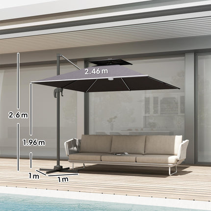 2.5m Cantilever Parasol with Solar LED Lights and 360° Rotation - Dark Grey
