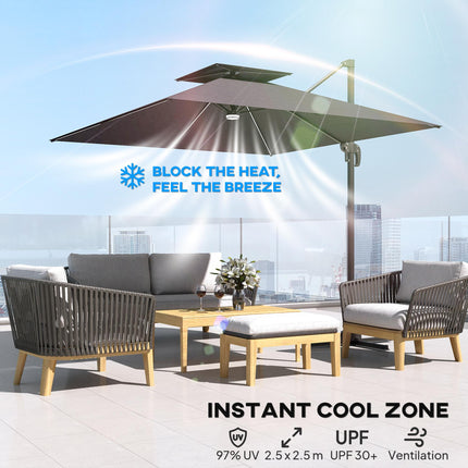 2.5m Cantilever Parasol with Solar LED Lights and 360° Rotation - Dark Grey