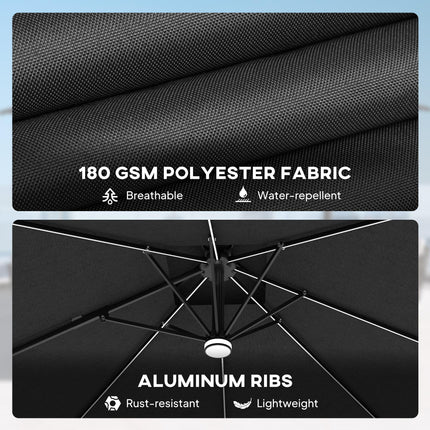 2.5m Cantilever Parasol with Solar LED Lights and 360° Rotation - Dark Grey