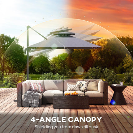 2.5m Cantilever Parasol with Solar LED Lights and 360° Rotation - Dark Grey