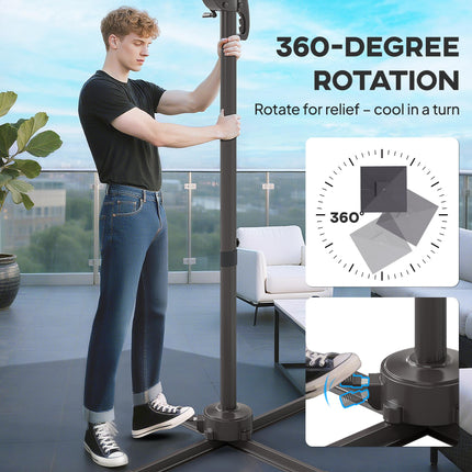 2.5m Cantilever Parasol with Solar LED Lights and 360° Rotation - Dark Grey