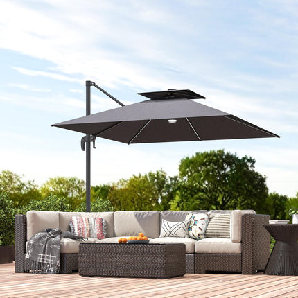 2.5m Cantilever Parasol with Solar LED Lights and 360° Rotation - Dark Grey