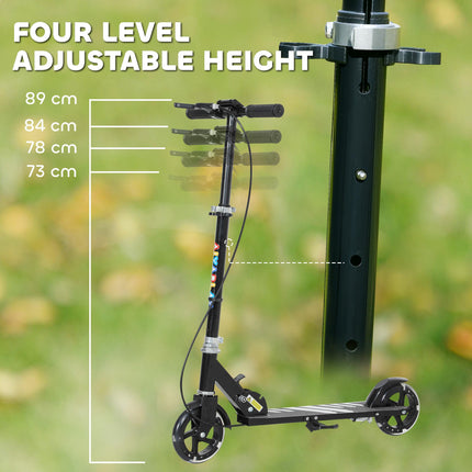 Kids Scooter with Adjustable Handle, Light-Up Wheels, Handbrake & Rear Brake for Ages 3-8 - Black