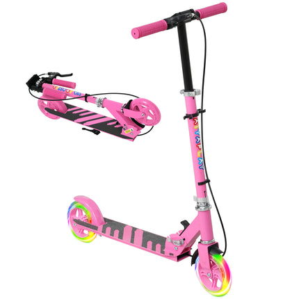 Adjustable Kids Scooter with Light-Up Wheels, Handbrake & Rear Brake for Ages 3-8 - Pink