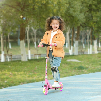 Adjustable Kids Scooter with Light-Up Wheels, Handbrake & Rear Brake for Ages 3-8 - Pink