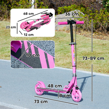 Adjustable Kids Scooter with Light-Up Wheels, Handbrake & Rear Brake for Ages 3-8 - Pink