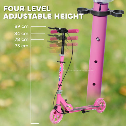 Adjustable Kids Scooter with Light-Up Wheels, Handbrake & Rear Brake for Ages 3-8 - Pink