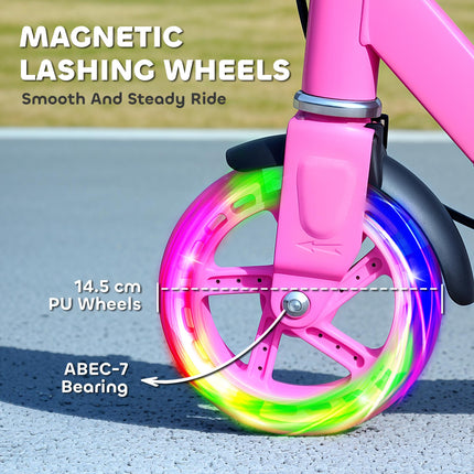 Adjustable Kids Scooter with Light-Up Wheels, Handbrake & Rear Brake for Ages 3-8 - Pink