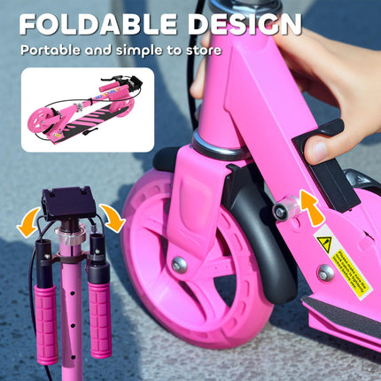 Adjustable Kids Scooter with Light-Up Wheels, Handbrake & Rear Brake for Ages 3-8 - Pink