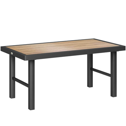 Metal Garden Coffee Table 100x53cm with SPC Woodgrain Tabletop - Brown Wood Effect