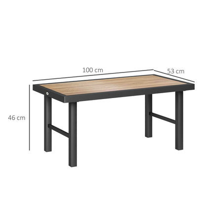 Metal Garden Coffee Table 100x53cm with SPC Woodgrain Tabletop - Brown Wood Effect