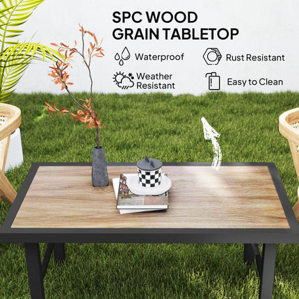 Metal Garden Coffee Table 100x53cm with SPC Woodgrain Tabletop - Brown Wood Effect