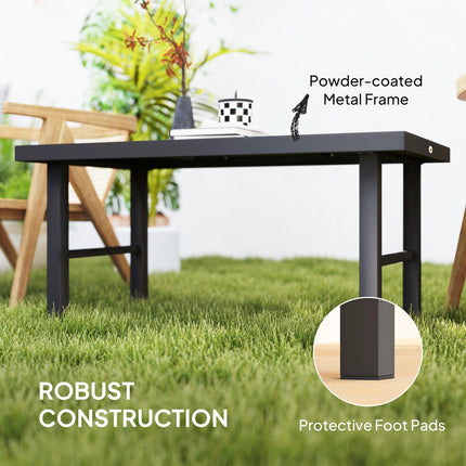 Metal Garden Coffee Table 100x53cm with SPC Woodgrain Tabletop - Brown Wood Effect