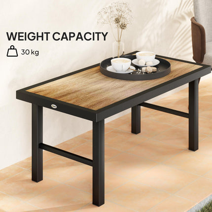Metal Garden Coffee Table 100x53cm with SPC Woodgrain Tabletop - Brown Wood Effect