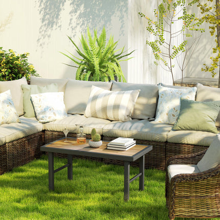Metal Garden Coffee Table 100x53cm with SPC Woodgrain Tabletop - Brown Wood Effect