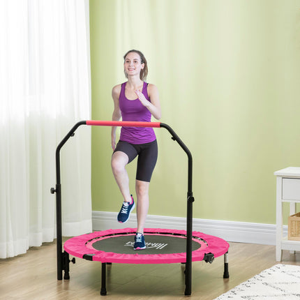 40" Foldable Mini Fitness Trampoline with Adjustable Foam Handle - Pink