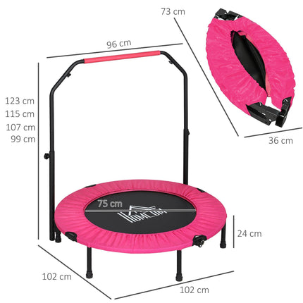 40" Foldable Mini Fitness Trampoline with Adjustable Foam Handle - Pink