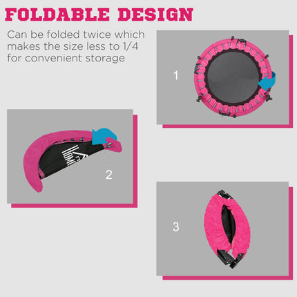 40" Foldable Mini Fitness Trampoline with Adjustable Foam Handle - Pink