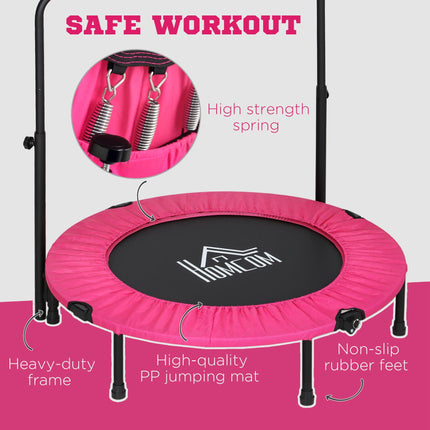 40" Foldable Mini Fitness Trampoline with Adjustable Foam Handle - Pink