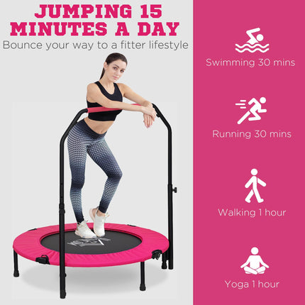 40" Foldable Mini Fitness Trampoline with Adjustable Foam Handle - Pink