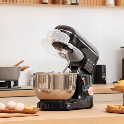 5L Stand Mixer with 1400W Motor, 6 Speeds & Pulse, Dough Hook, Whisk, Beater, Stainless Steel Bowl, Splash Guard - Black