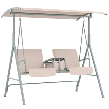 2 Seater Garden Swing Chair with Tilting Canopy and Storage Bag - Beige