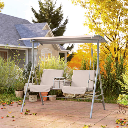 2 Seater Garden Swing Chair with Tilting Canopy and Storage Bag - Beige
