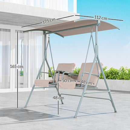 2 Seater Garden Swing Chair with Tilting Canopy and Storage Bag - Beige