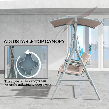 2 Seater Garden Swing Chair with Tilting Canopy and Storage Bag - Beige
