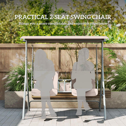 2 Seater Garden Swing Chair with Tilting Canopy and Storage Bag - Beige