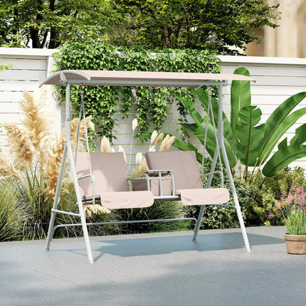 2 Seater Garden Swing Chair with Tilting Canopy and Storage Bag - Beige