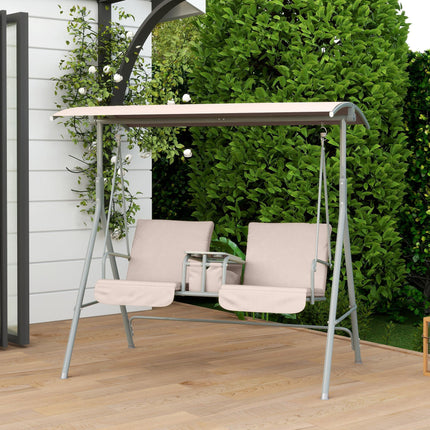 2 Seater Garden Swing Chair with Tilting Canopy and Storage Bag - Beige