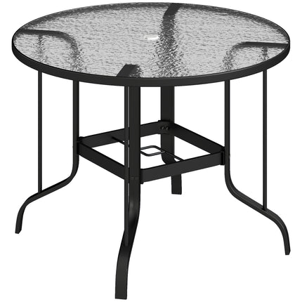 Tempered Glass Top Outdoor Dining Table with Parasol Hole 96.5cm - Black