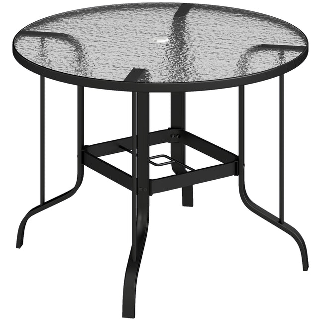 Tempered Glass Top Outdoor Dining Table with Parasol Hole 96.5cm - Black