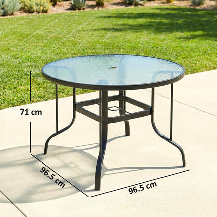 Tempered Glass Top Outdoor Dining Table with Parasol Hole 96.5cm - Black