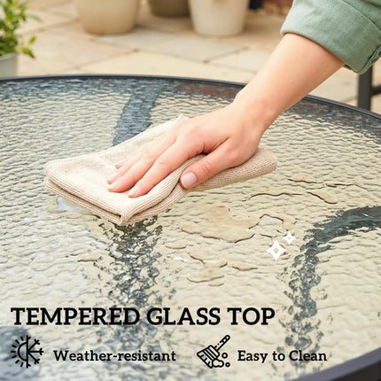 Tempered Glass Top Outdoor Dining Table with Parasol Hole 96.5cm - Black