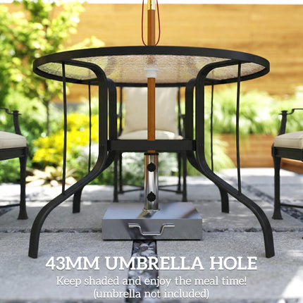 Tempered Glass Top Outdoor Dining Table with Parasol Hole 96.5cm - Black