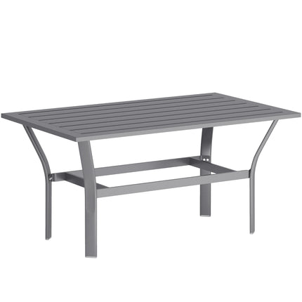 Rectangular Metal Garden Coffee Table 91.5x55cm with Slatted Top and Foot Pads - Dark Grey