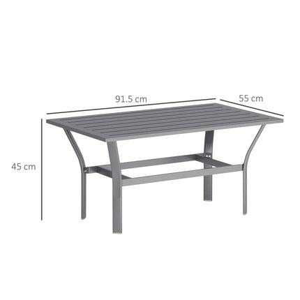Rectangular Metal Garden Coffee Table 91.5x55cm with Slatted Top and Foot Pads - Dark Grey