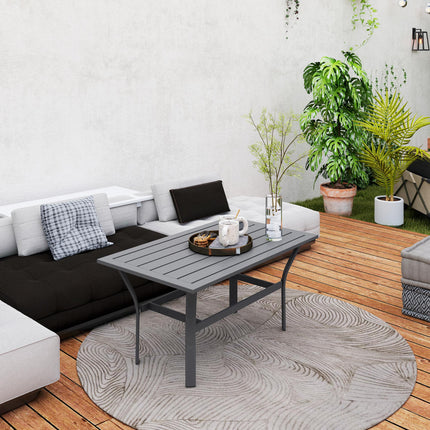 Rectangular Metal Garden Coffee Table 91.5x55cm with Slatted Top and Foot Pads - Dark Grey