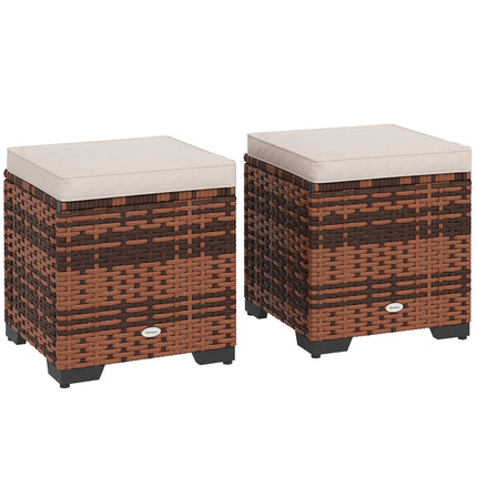 Set of 2 Rattan Storage Ottoman, Outdoor Footstool with Removable Cushions, Gard