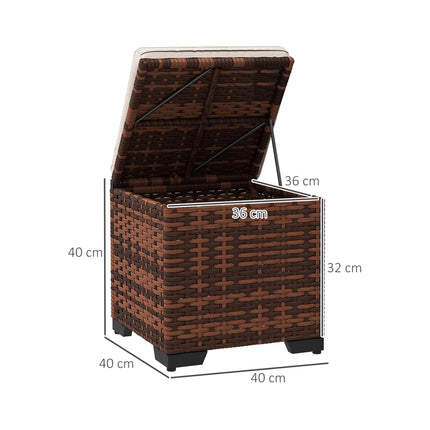 Set of 2 Rattan Storage Ottoman, Outdoor Footstool with Removable Cushions, Gard