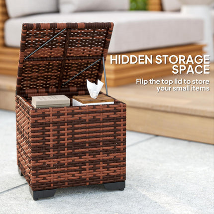 Set of 2 Rattan Storage Ottoman, Outdoor Footstool with Removable Cushions, Gard