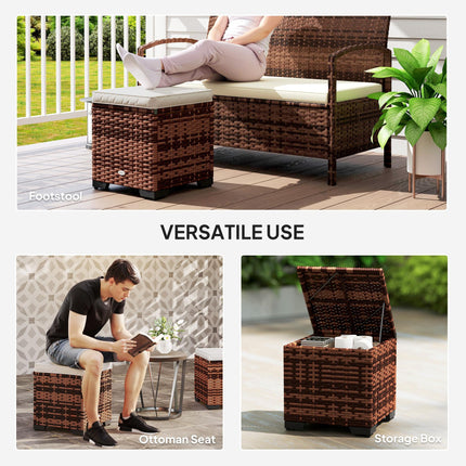 Set of 2 Rattan Storage Ottoman, Outdoor Footstool with Removable Cushions, Gard