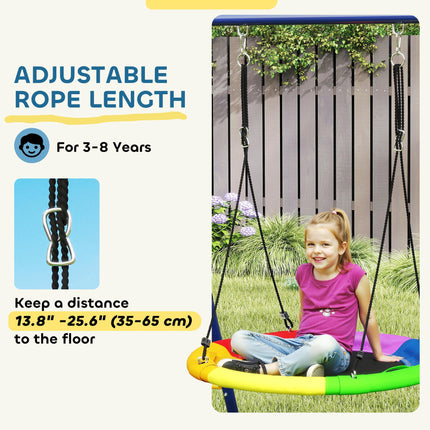 6 in 1 Metal Kids Swing Set with 3 Swings, Climbing Ladder, Net & Basketball Hoop for Ages 3-8 - Multicolour